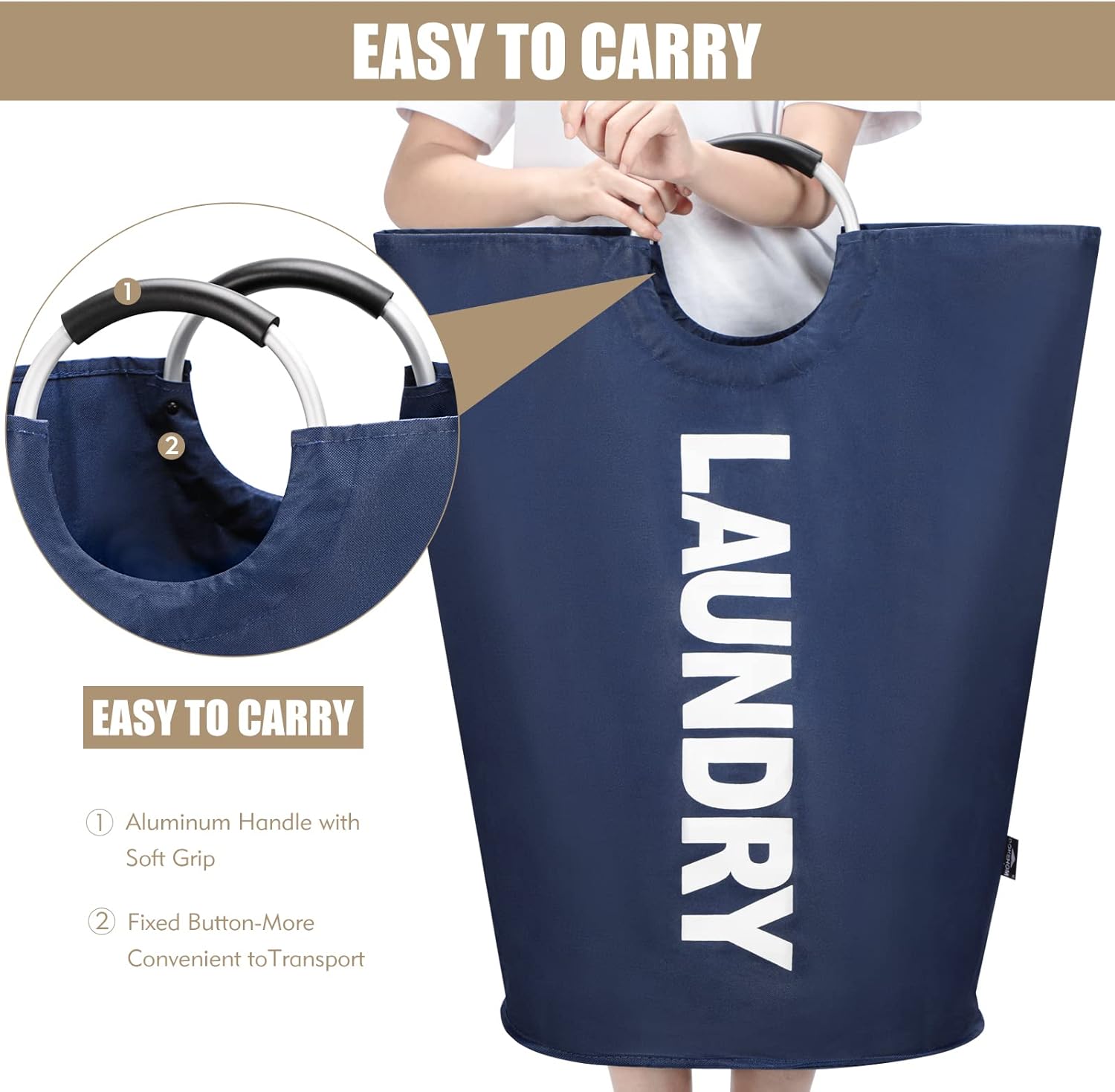 DOKEHOM 90L Large Laundry Basket, Collapsible Laundry Bag, Freestanding Tall Clothes Hamper