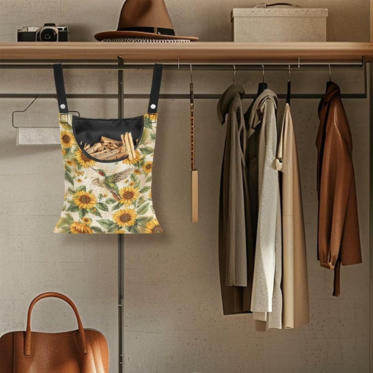 Hummingbird Laundry Clothespin Bag Clothespin Storage Hanger Bag with a Large Opening, Hanging