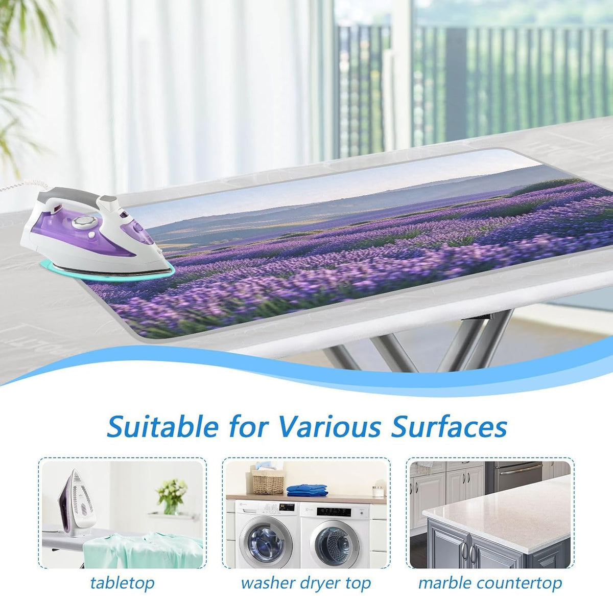 Lavender Field and Mountain Ironing Mat Thickened Ironing Blanket Travel Portable Double-Side Using