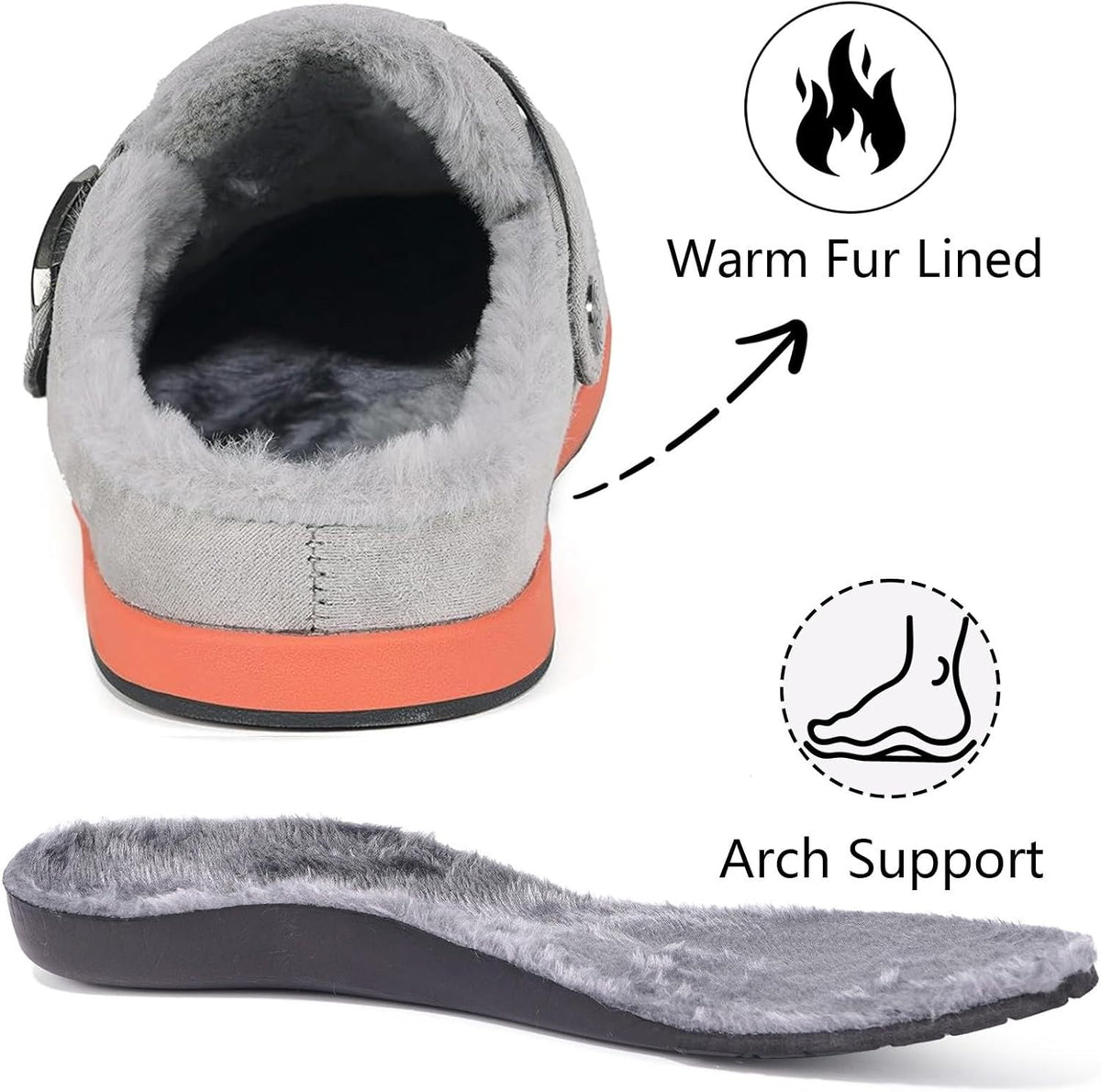 Fur Lined Clogs for Women Men Suede Winter Slippers Arch Support Slip on Mules Potato Shoes with