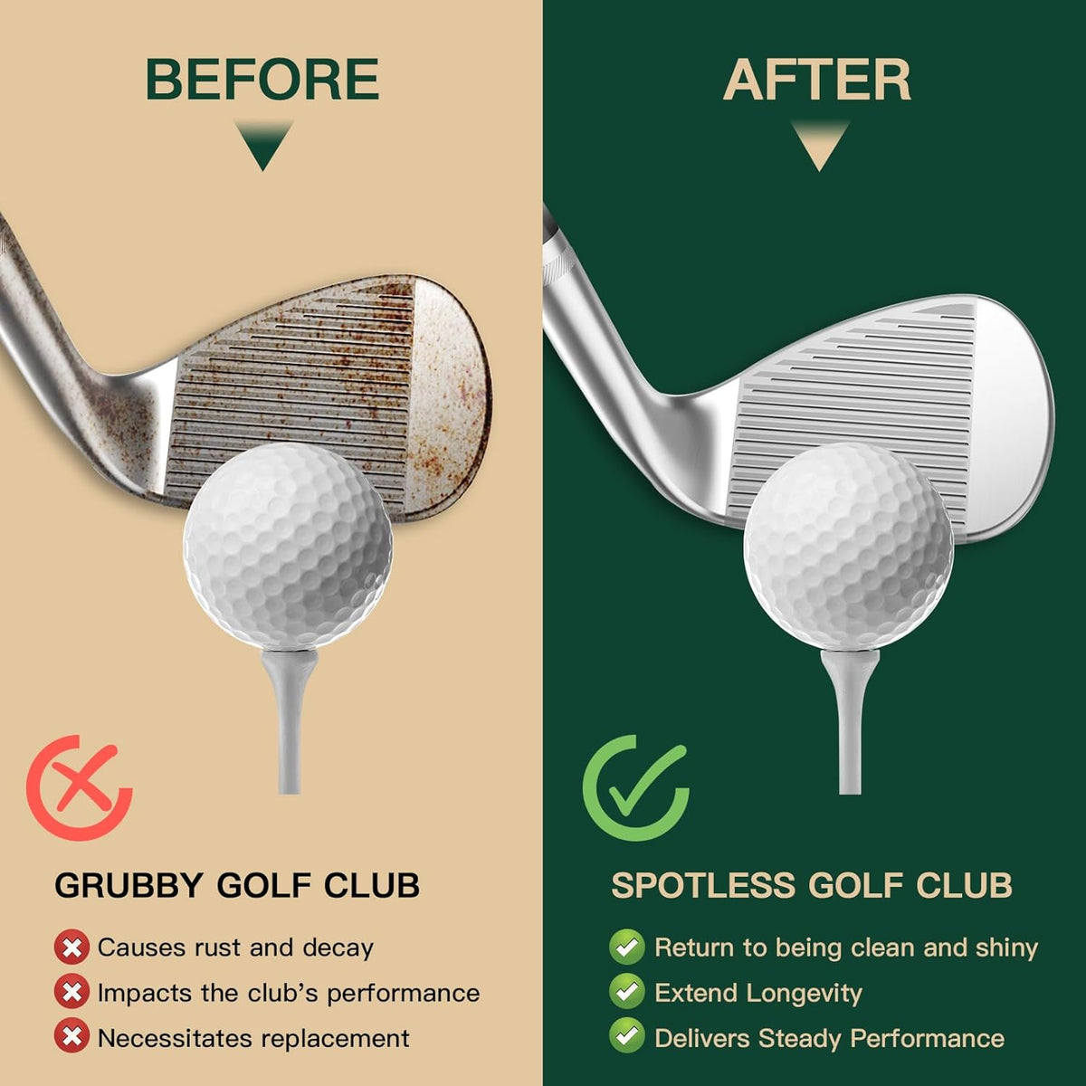 Golf Club Cleaning Kit 3-in-1 with Golf Club Cleaner Brush, Towel and 200g Golf Club Polish - Golf