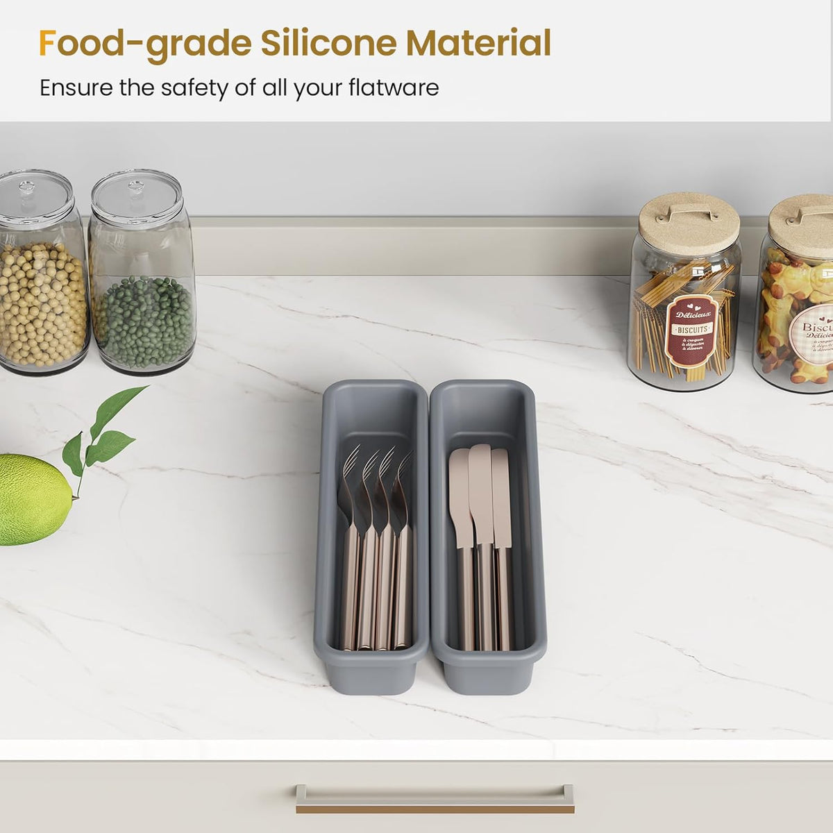 2 Pack Silicone Silverware Drawer Organizer, DIY Free Combination Kitchen Drawer Organizer, Utensil