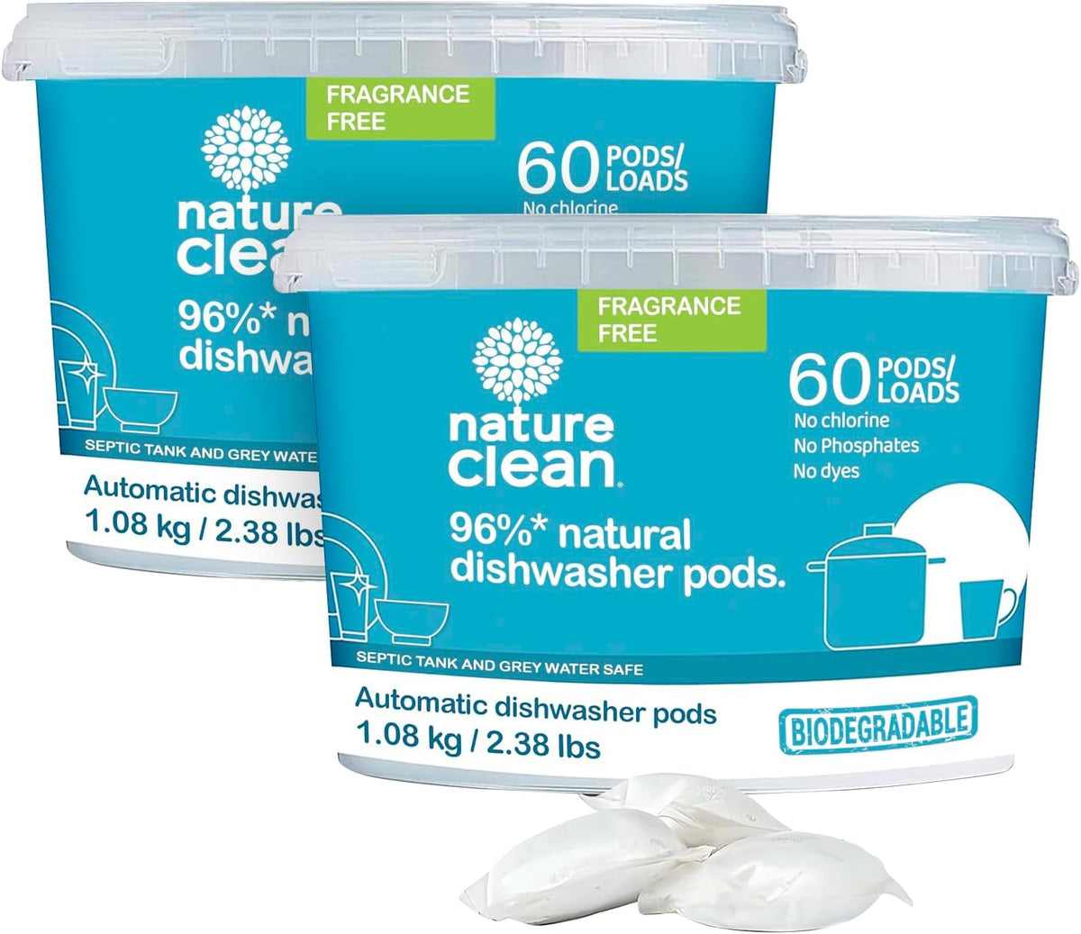 Nature Clean All Natural Dishwasher Pods, Plant-Based Non Toxic Dishwasher Detergent Pods