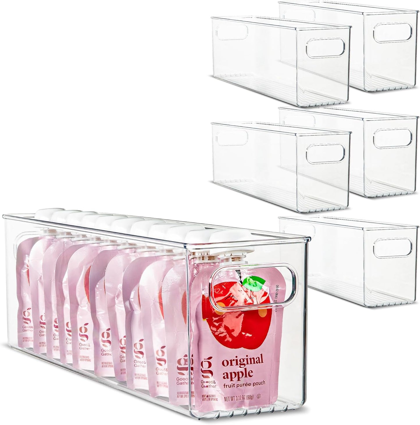 Plastic Food Storage 6 Pack Clear Container Bin with Handles for Organizing Kitchen, Pantry