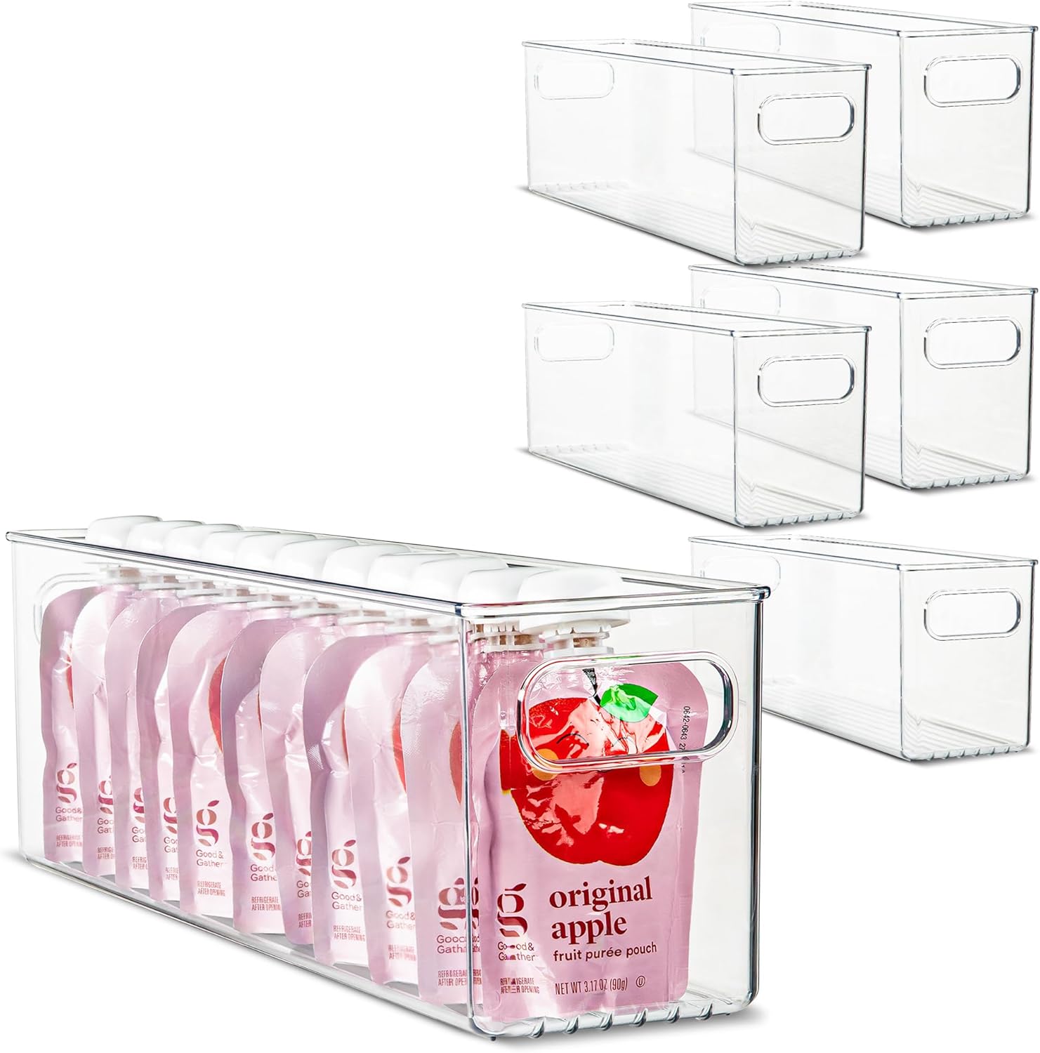 Plastic Food Storage 6 Pack Clear Container Bin with Handles for Organizing Kitchen, Pantry