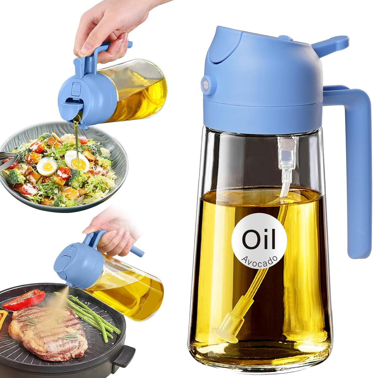 YARRAMATE 16oz/470ml Glass Olive Oil Sprayer for Cooking with Stickers, 2 in 1 Oil Dispenser for