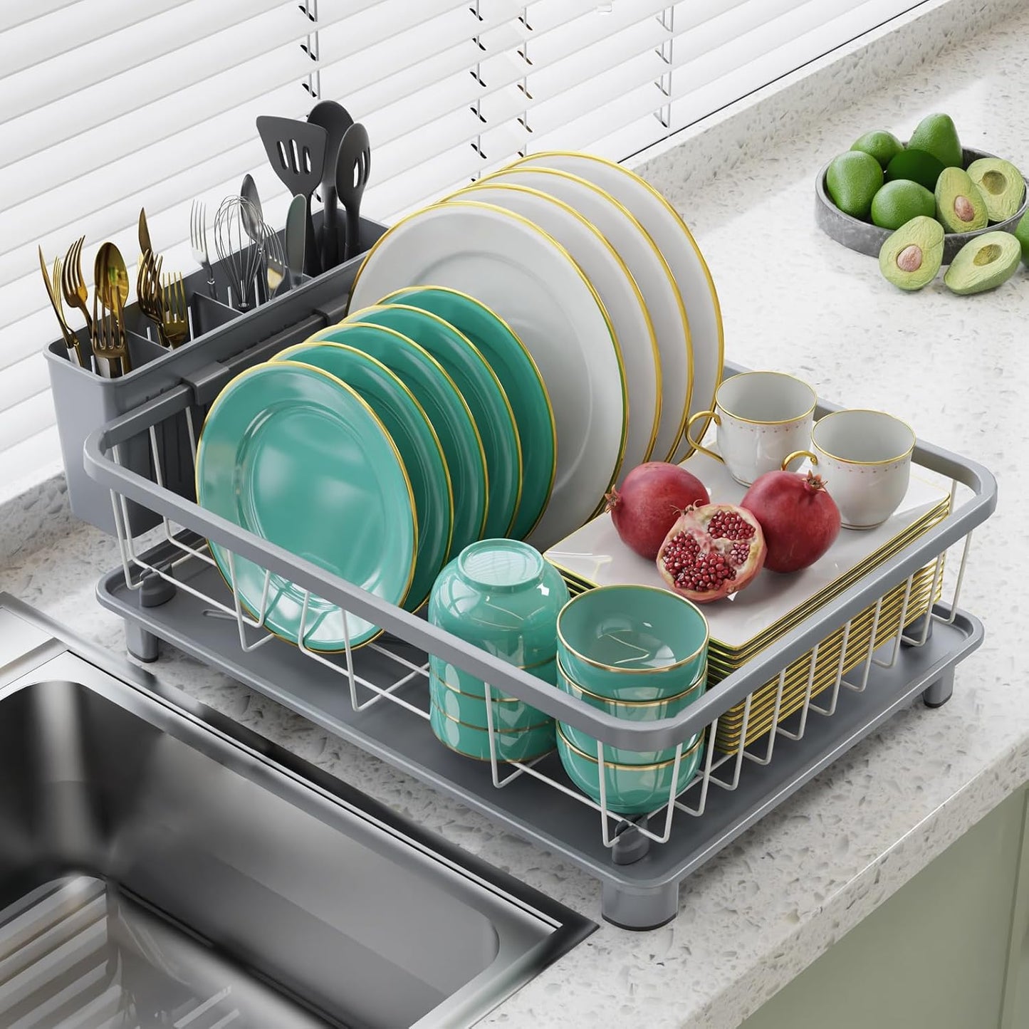 Dish Drying Rack - Space-Saving Dish Rack,Dish Racks for Kitchen Counter with Drainboard, Rustproof
