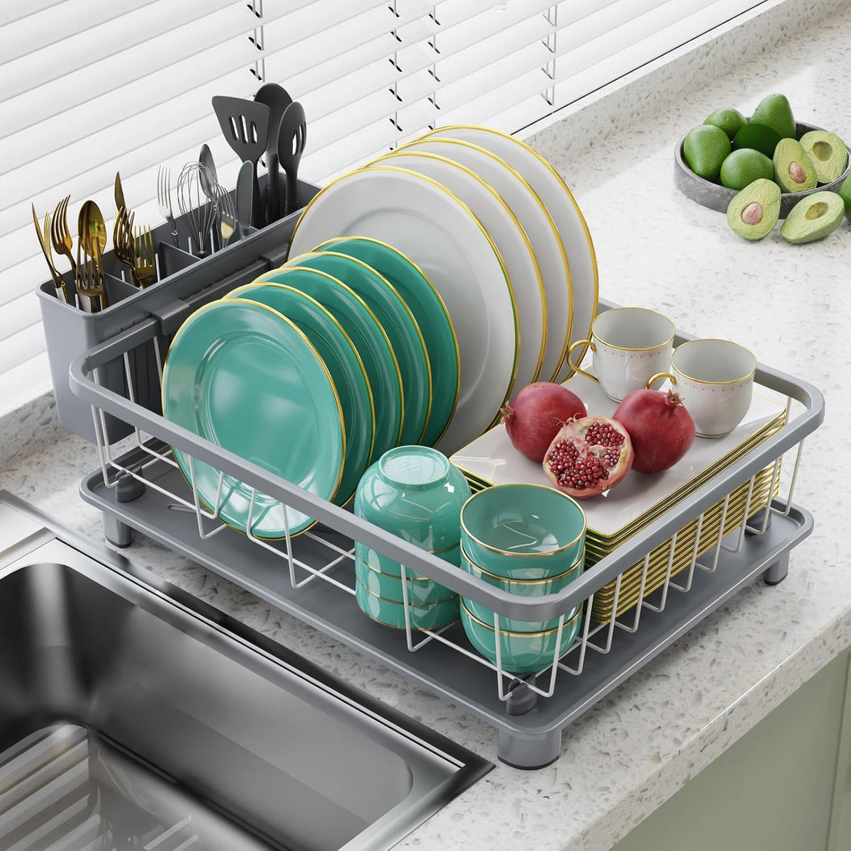 Dish Drying Rack - Space-Saving Dish Rack,Dish Racks for Kitchen Counter with Drainboard, Rustproof