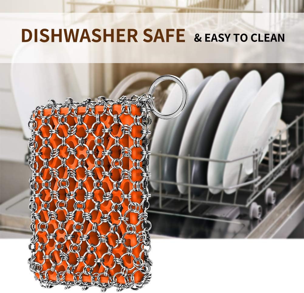 Most Flexible Cast Iron Scrubber, 316L Cast Iron Cleaner Chainmail Scrubber, Chain Scrubber for