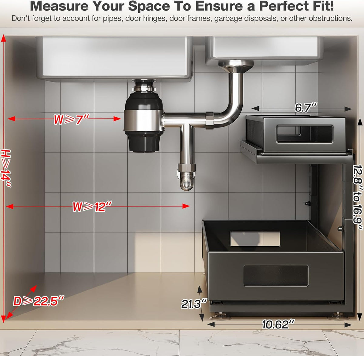 2 Pack 21.3IN-Depth Under Sink Organizer with Next-Gen Ball-Bearing Slides,2-Tier Pull Out Cabinet