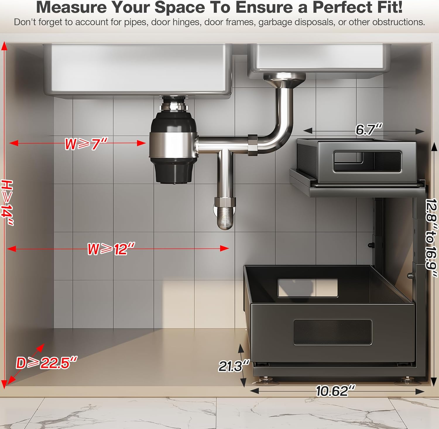 2 Pack 21.3IN-Depth Under Sink Organizer with Next-Gen Ball-Bearing Slides,2-Tier Pull Out Cabinet