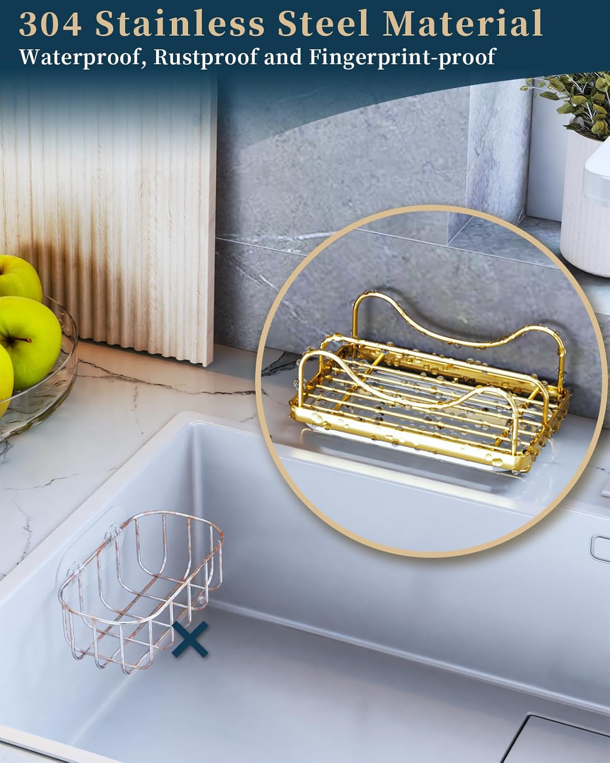 Consumest Sponge Holder for Kitchen Sink - Movable Sink Caddy for Countertop Organizer, 304
