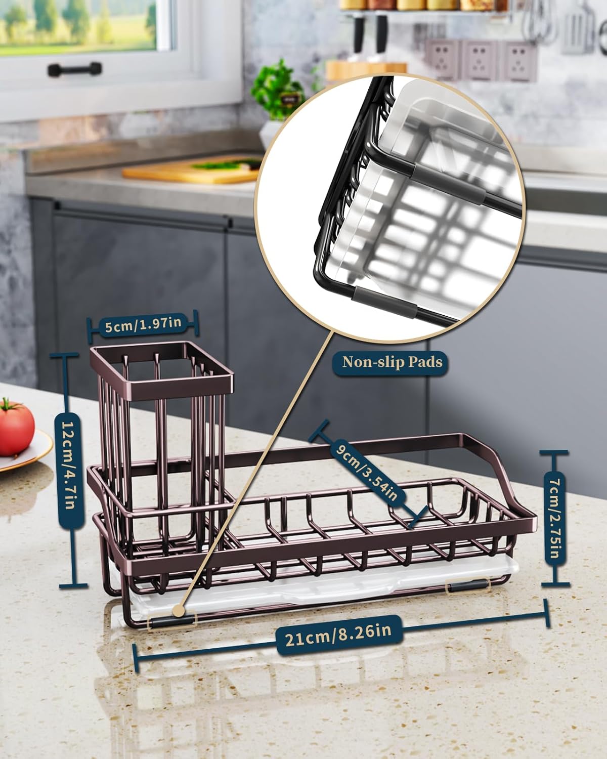 Consumest Sink Caddy Kitchen Organizer, Sponge Holder for Kitchen Sink with Removable Drip Tray for