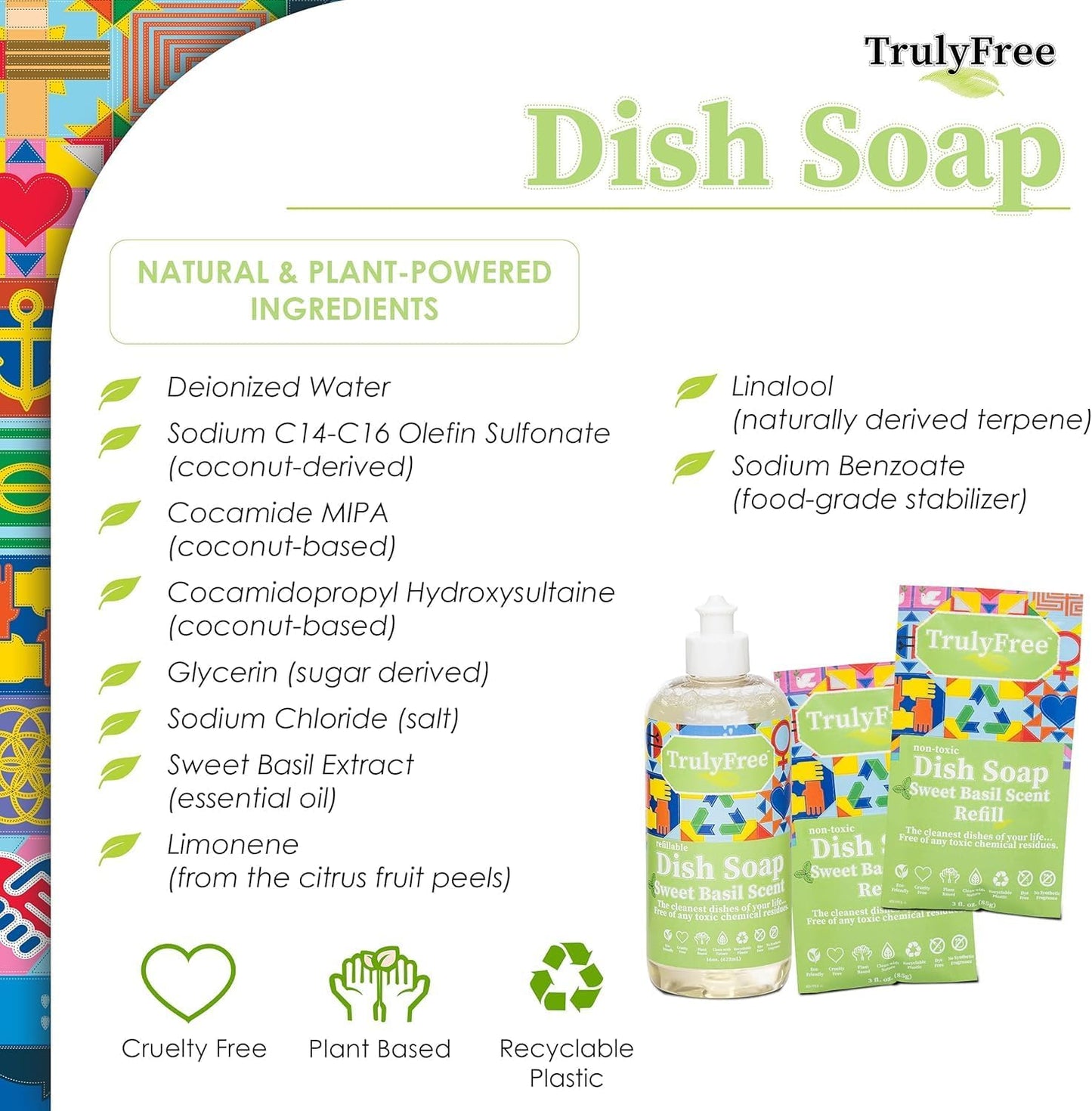 Truly Free Natural Concentrated Dish Detergent Dishwashing Liquid | Plant-Based Dish Soap | Sweet