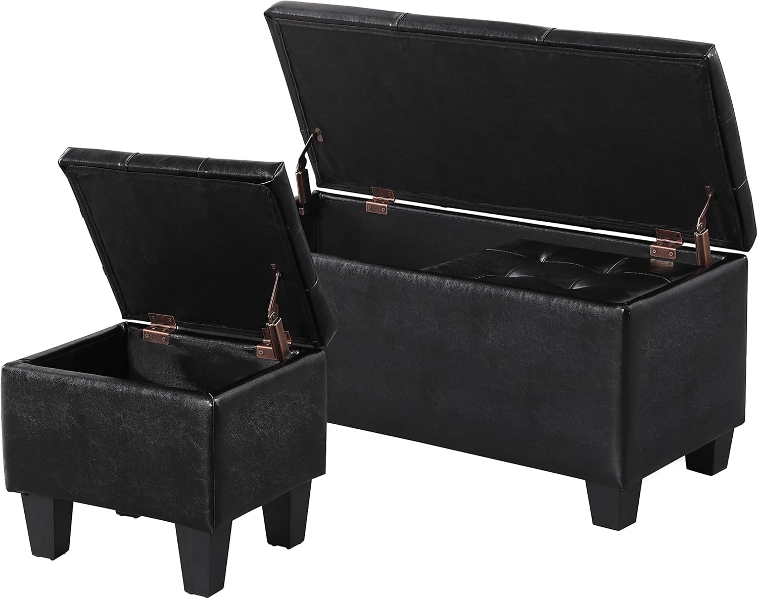 Storage Ottoman Set of 3, 38'' Button-Tufted Coffee Table Bench with 2pcs Nesting Foot Stools, for