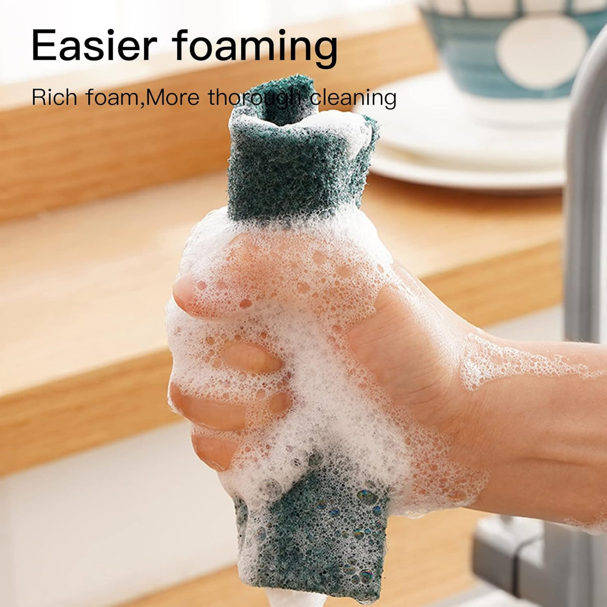 Heavy Duty Scour Pads Sponge Dish Scrubber Non-Scratch Green Reusable Household Scrub Pads for
