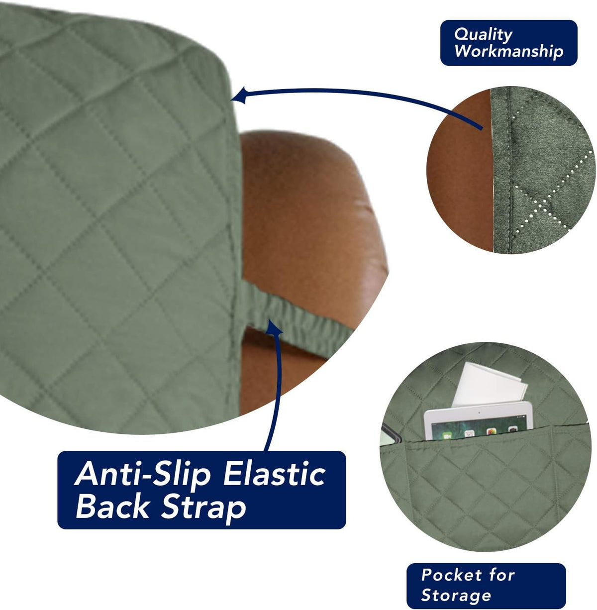 PureFit Reversible Quilted Sofa Cover, Water Resistant Slipcover Furniture Protector, Washable