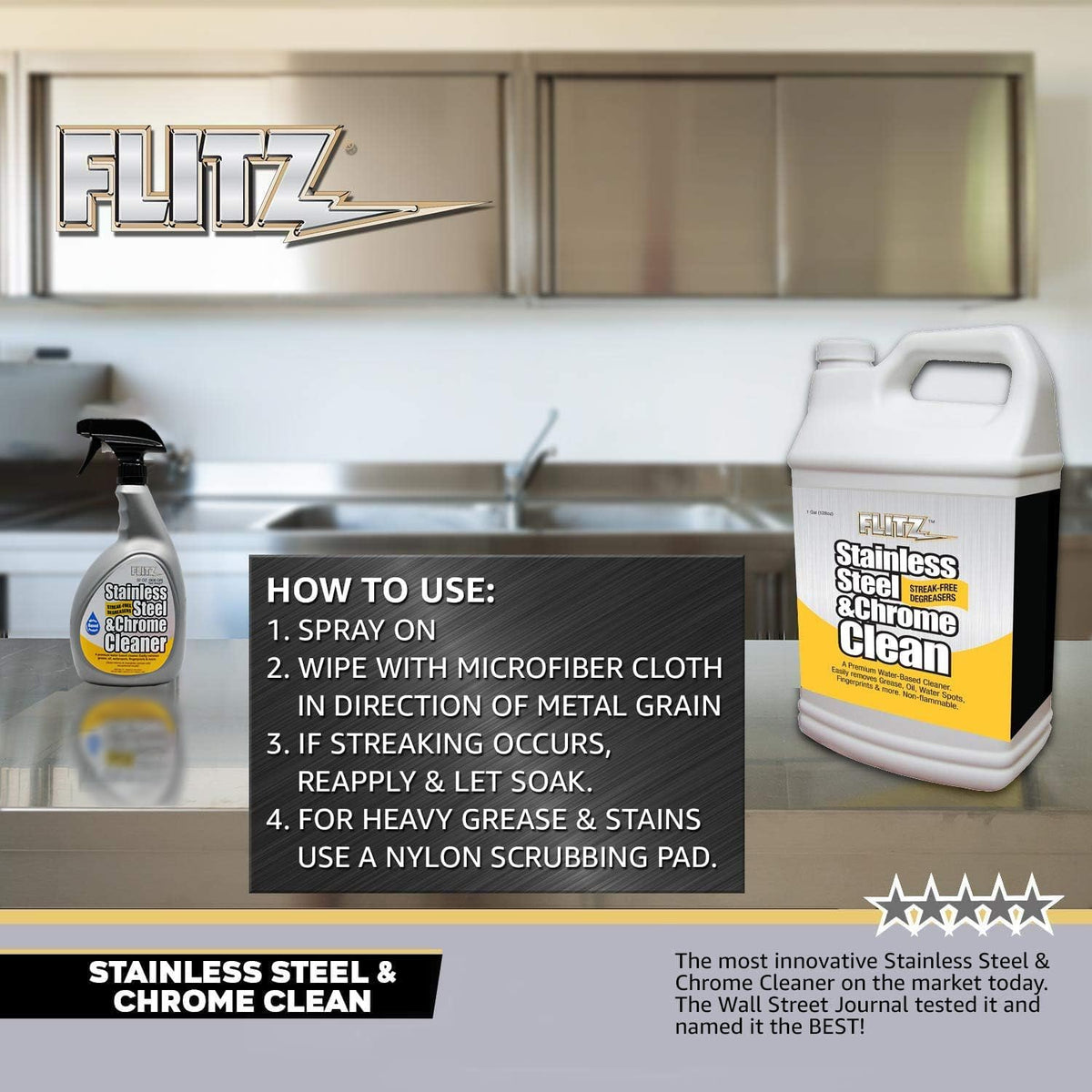 Flitz Stainless Steel & Chrome Clean - 32oz Bottle, USA-Made Stainless Steel Cleaner Spray for