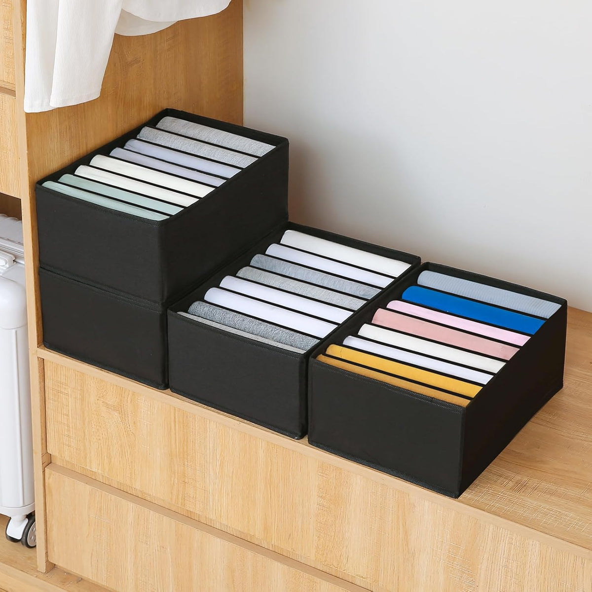 Qozary 4 Pack Drawer Organizers for Clothing, 8 Grids Foldable Closet Organizers and Storage Bins
