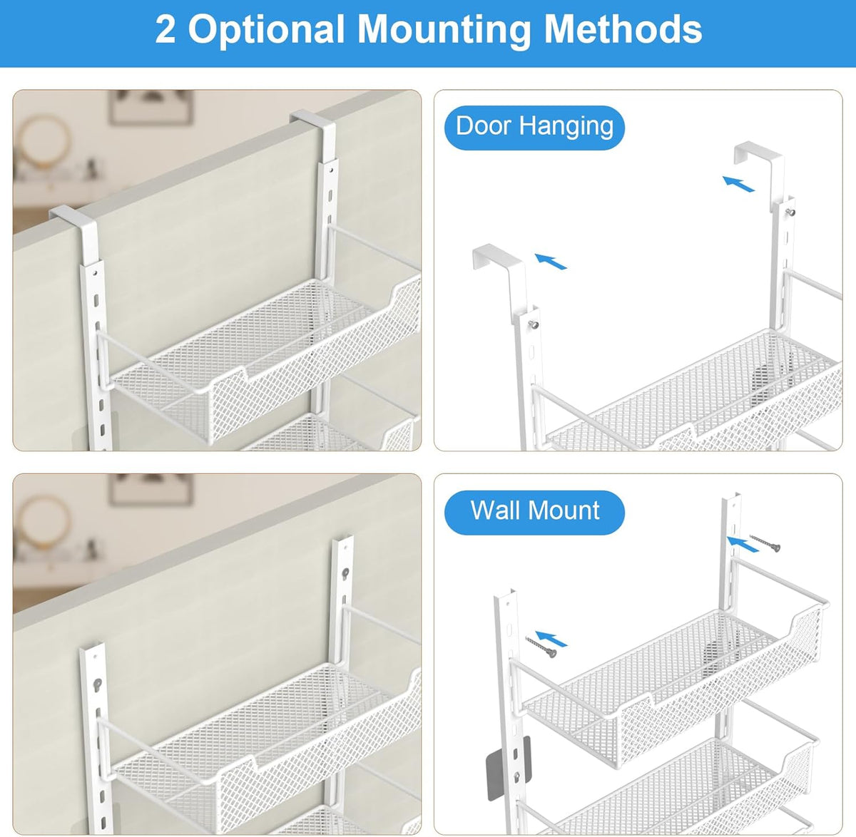 12.3" W Narrow Over the Door Pantry Organizer, 6-Tier Over the Door Organizer with Adjustable