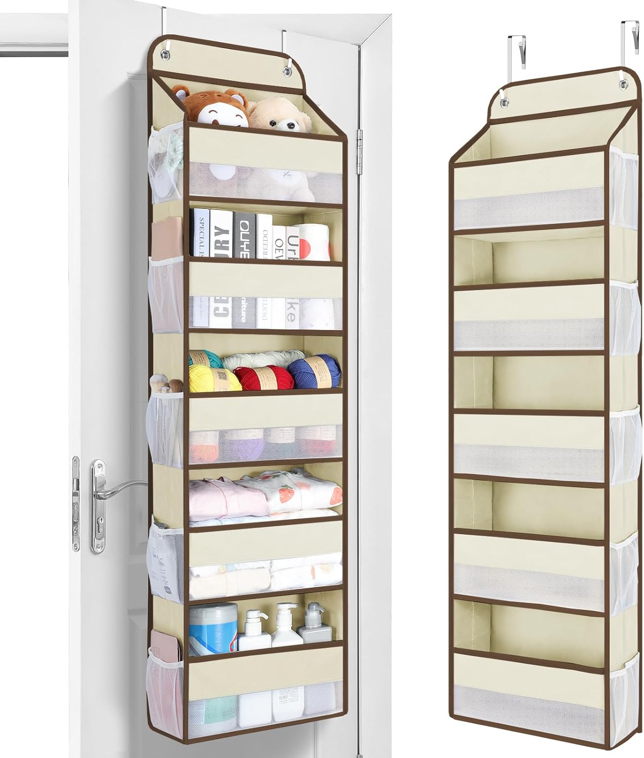 Yecaye Over The Door Organizer Storage, 5-Tier Heavy Duty Door Organizers Hanging with 10 Side Mesh