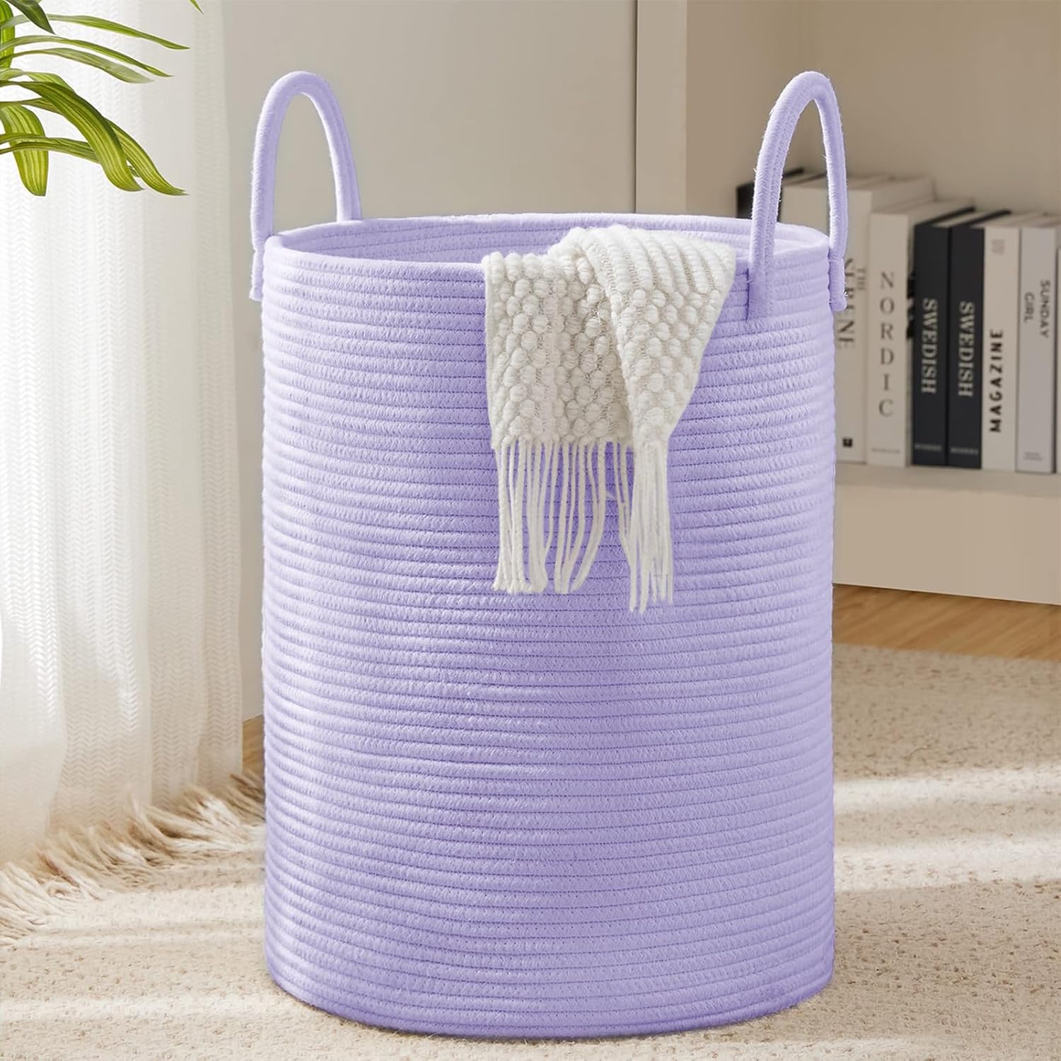 YOUDENOVA Laundry Hamper Basket, Woven 58L Tall Laundry Basket for Blanket Organizer- Clothes