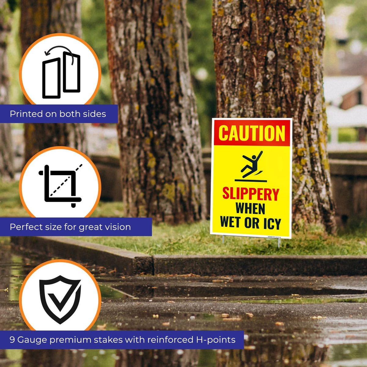 Caution Slippery When Wet or ICY Sign, (SI-84404) (2 Pack) Double Sided 9x12 Inches, Corrugated