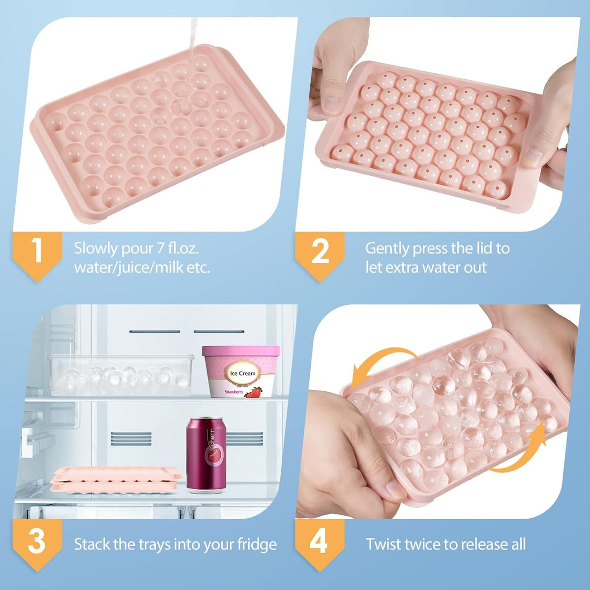 WIBIMEN Ice Cube Tray with Lid and Bin - Round Ice Trays for Freezer with Lid - Ice Cube Trays for