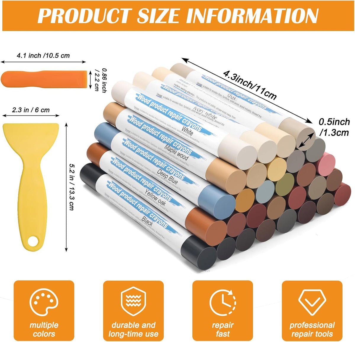 30+2P Wood Filler Sticks, Windspeed 30 Colos Wood Filler Putty Wax Crayons Furniture Repair Kit