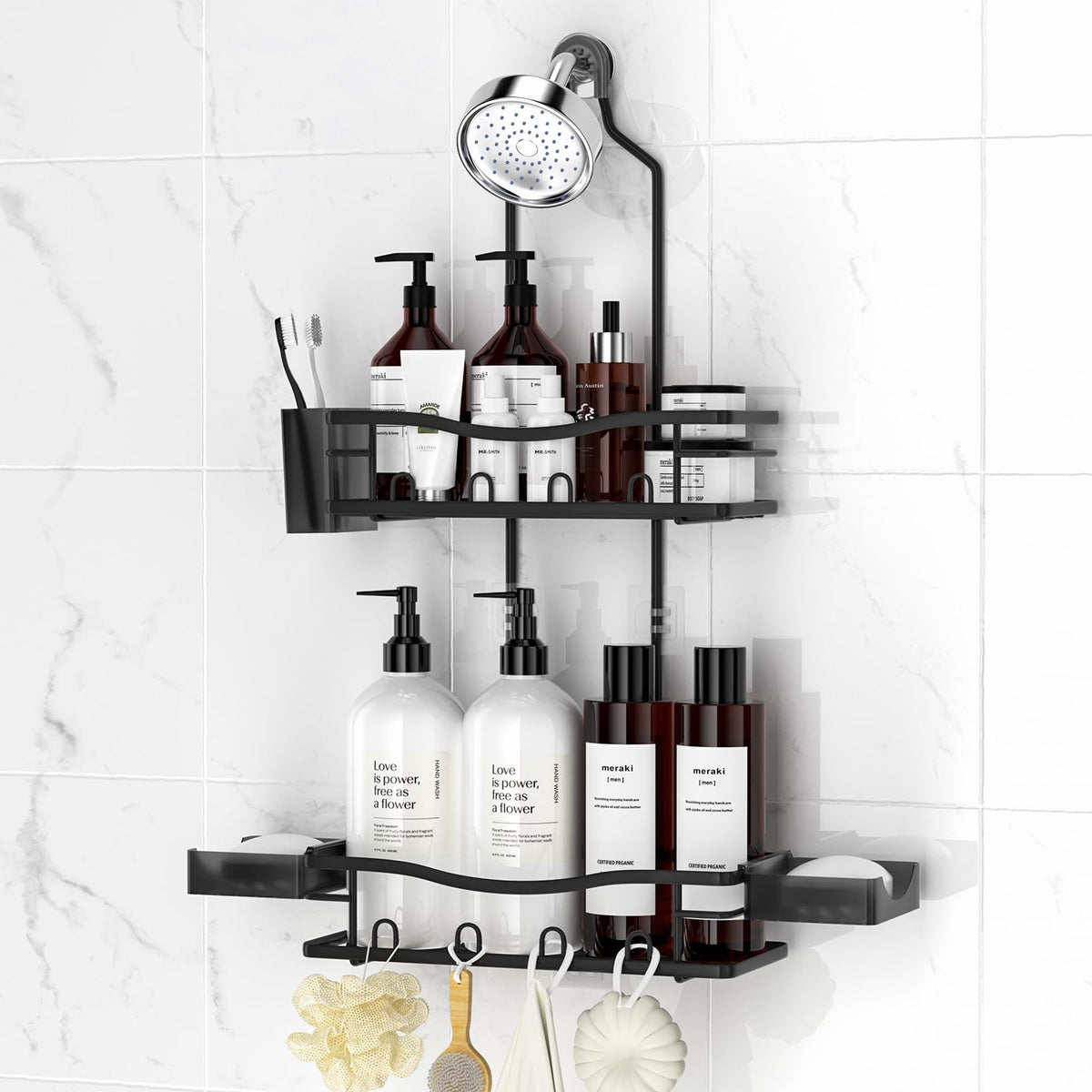 Rustproof Shower Caddy Hanging with Soap Holders for Bathroom, Black