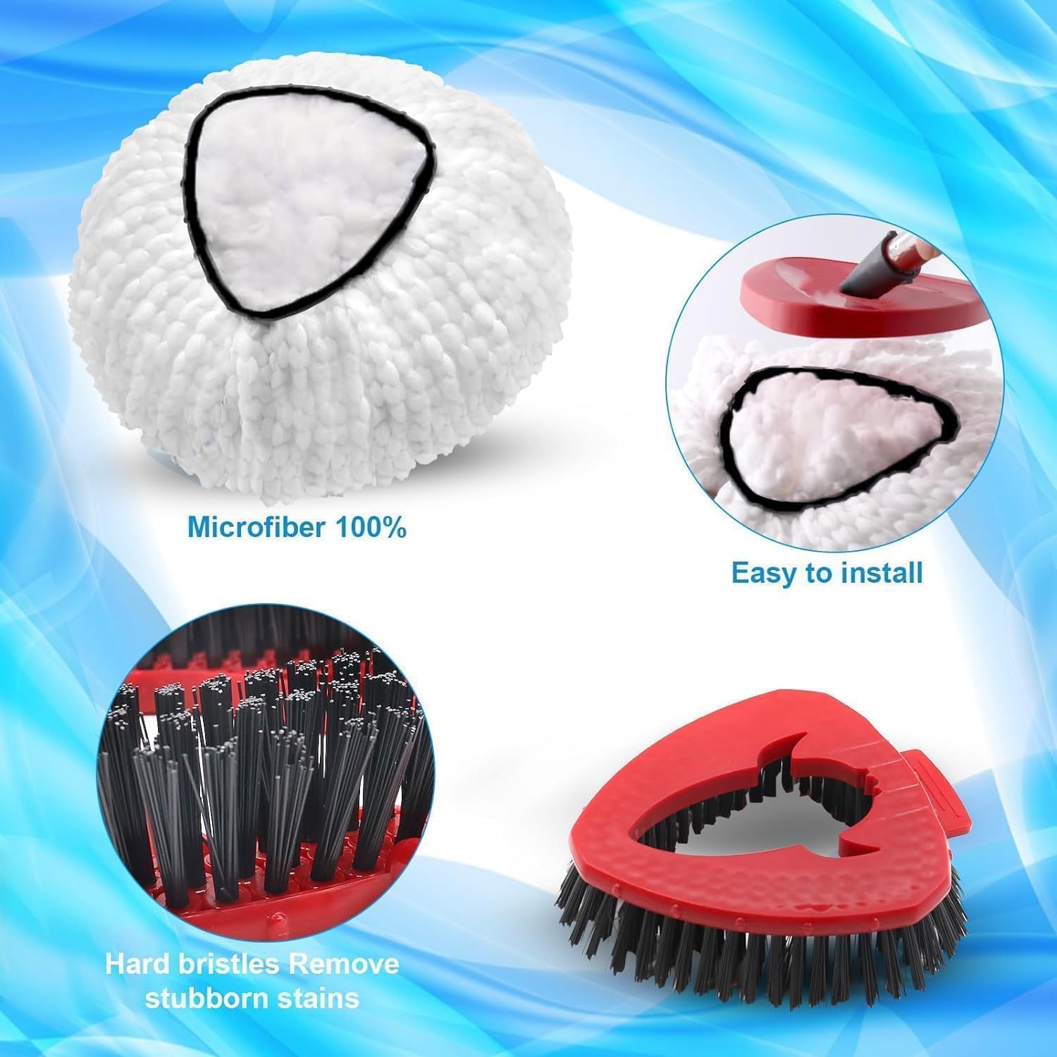 2 Pack Spin Mop Heads Replacement Compatible with O Cedar EasyWring 1Tank, Upgraded Scrub Brush,4