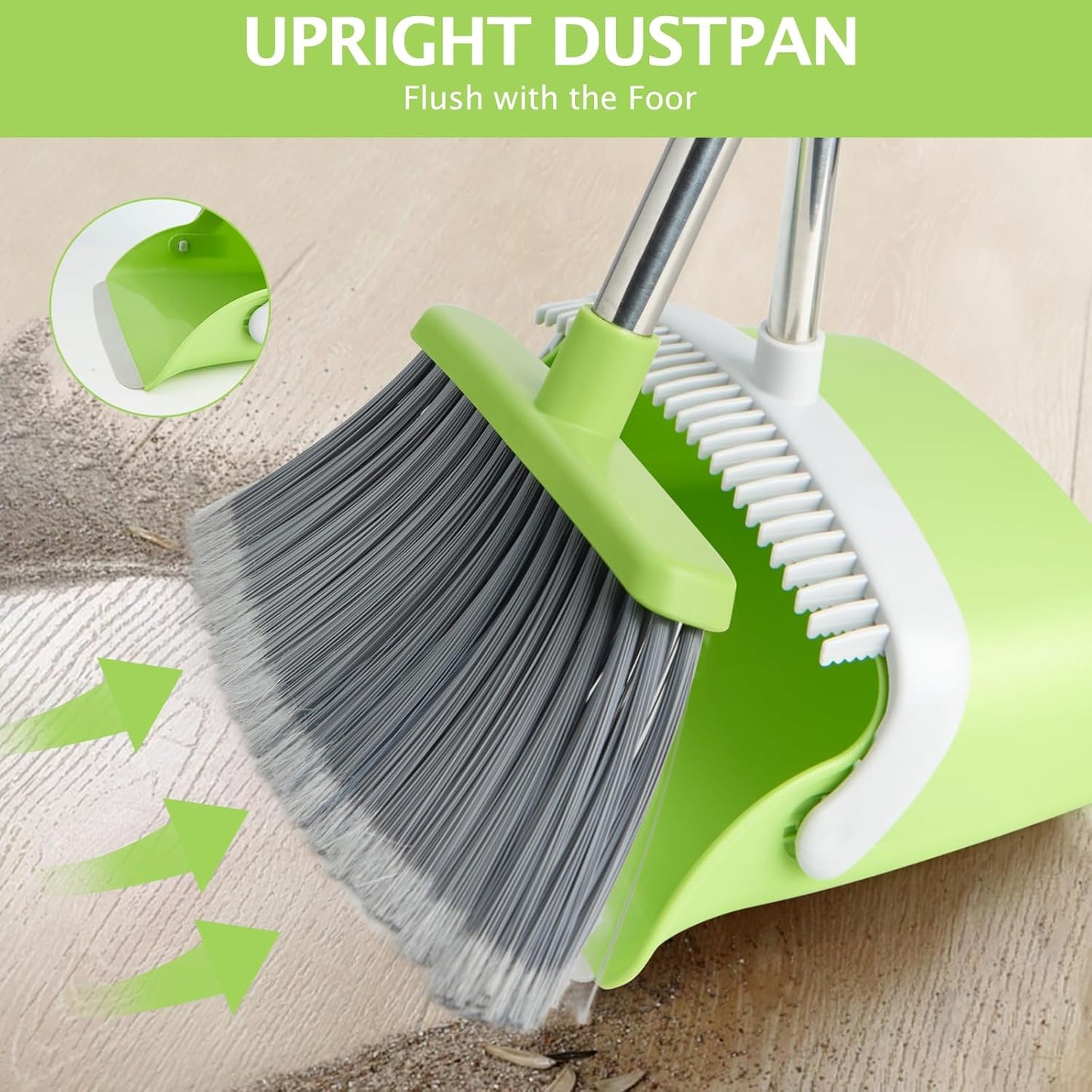 Broom and Dustpan Set, Dustpans with Broom Combo for Home, Heavy Dust Broom and Dustpan Combo, Long