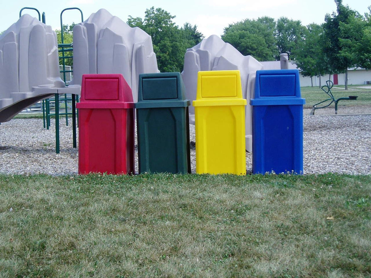 32 Gallon Square 100% Recycled Plastic Heavy Duty Outdoor Trash Can with Push Lid - Great for