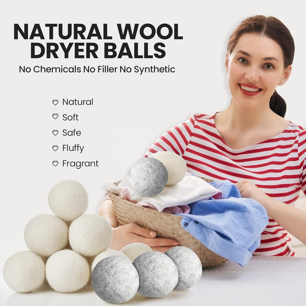 Roowest 56 Pieces Wool Dryer Balls Set 54 Reusable Wool Balls with 2 Muslin Bags Wool Laundry Balls