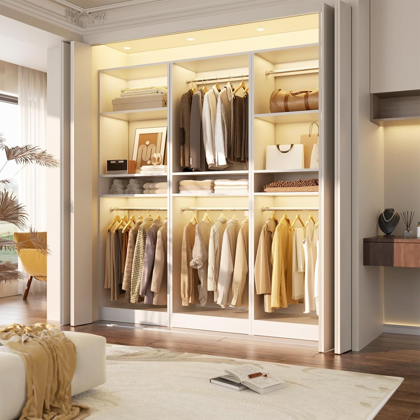 Unikito Freestanding Closet System, 25” Closet Organizer Wardrobe with Hanging Rods & Shelve