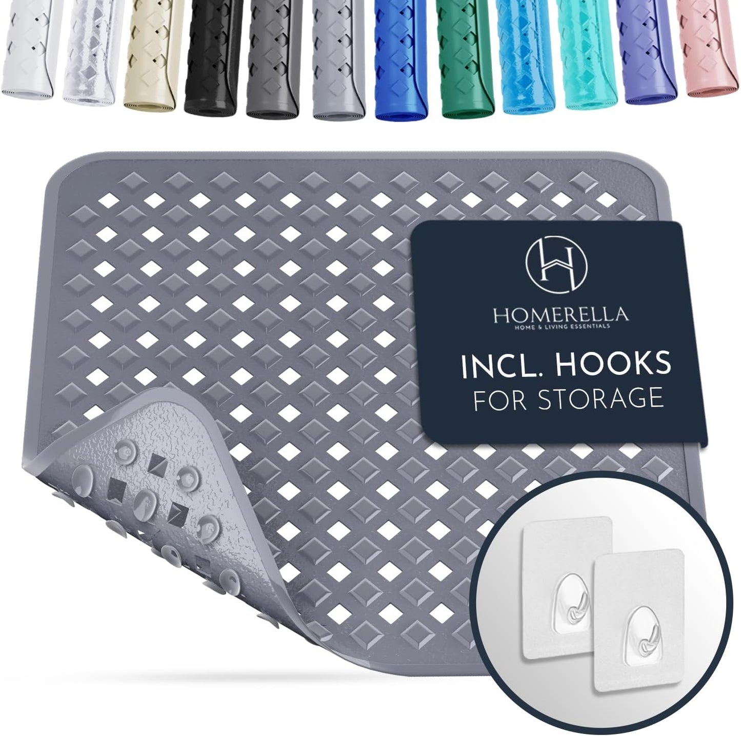 Homerella Anti Slip Shower Mat | Anti Mold Non Slip Bathtub Mat for Inside Shower | Square Floor