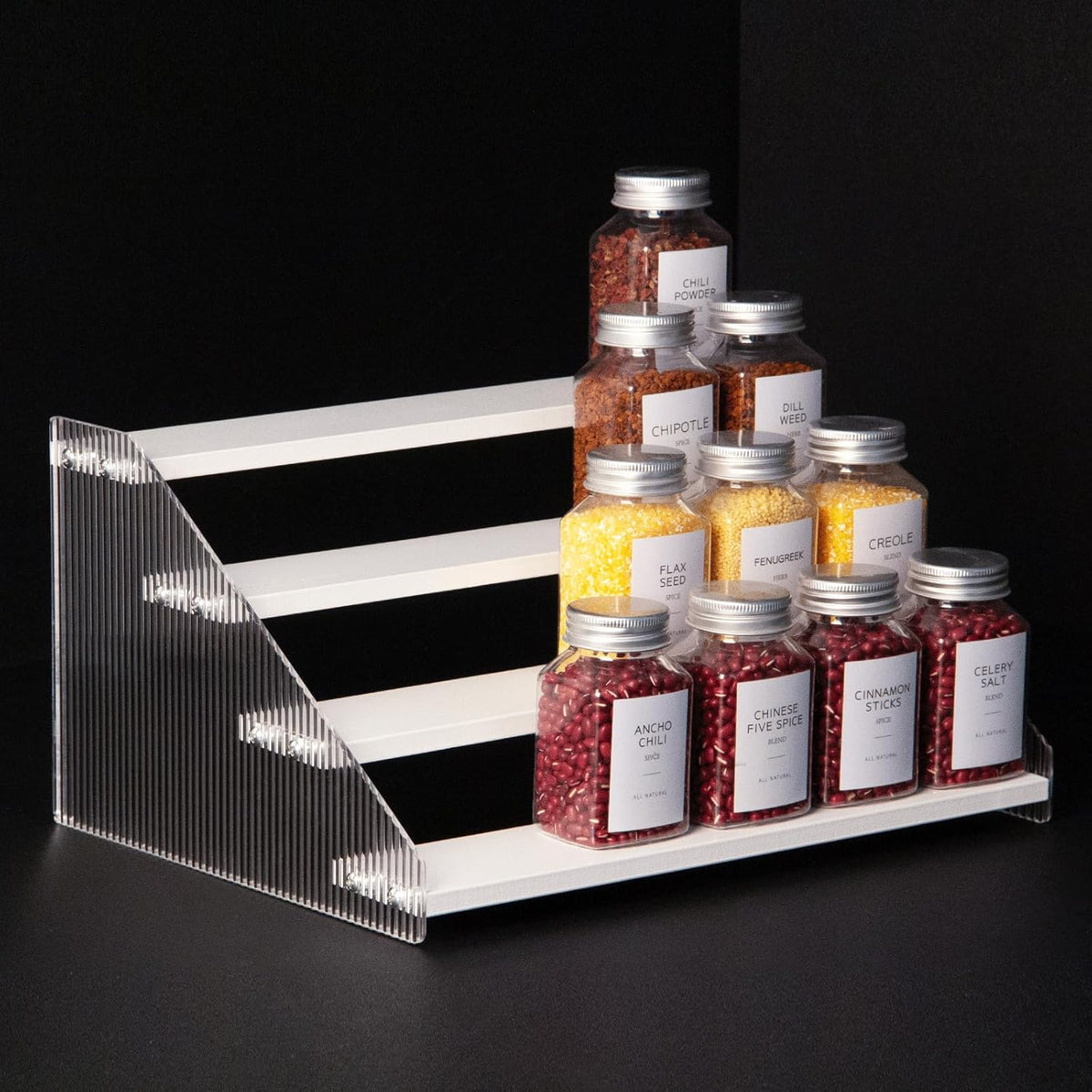 nianfeng Tiered Spice Rack, 4-Tier Spice Pantry Kitchen Cabinet Organizer, 12-Inch, Natural Wood