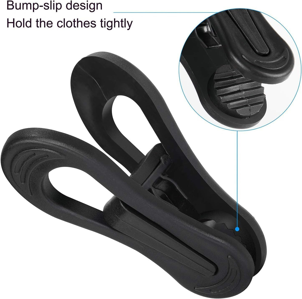 Tinfol 50pc Plastic Coat Hanger Clips, Black Strong Pinch Grip Finger Clips for Skirt Pant Hangers