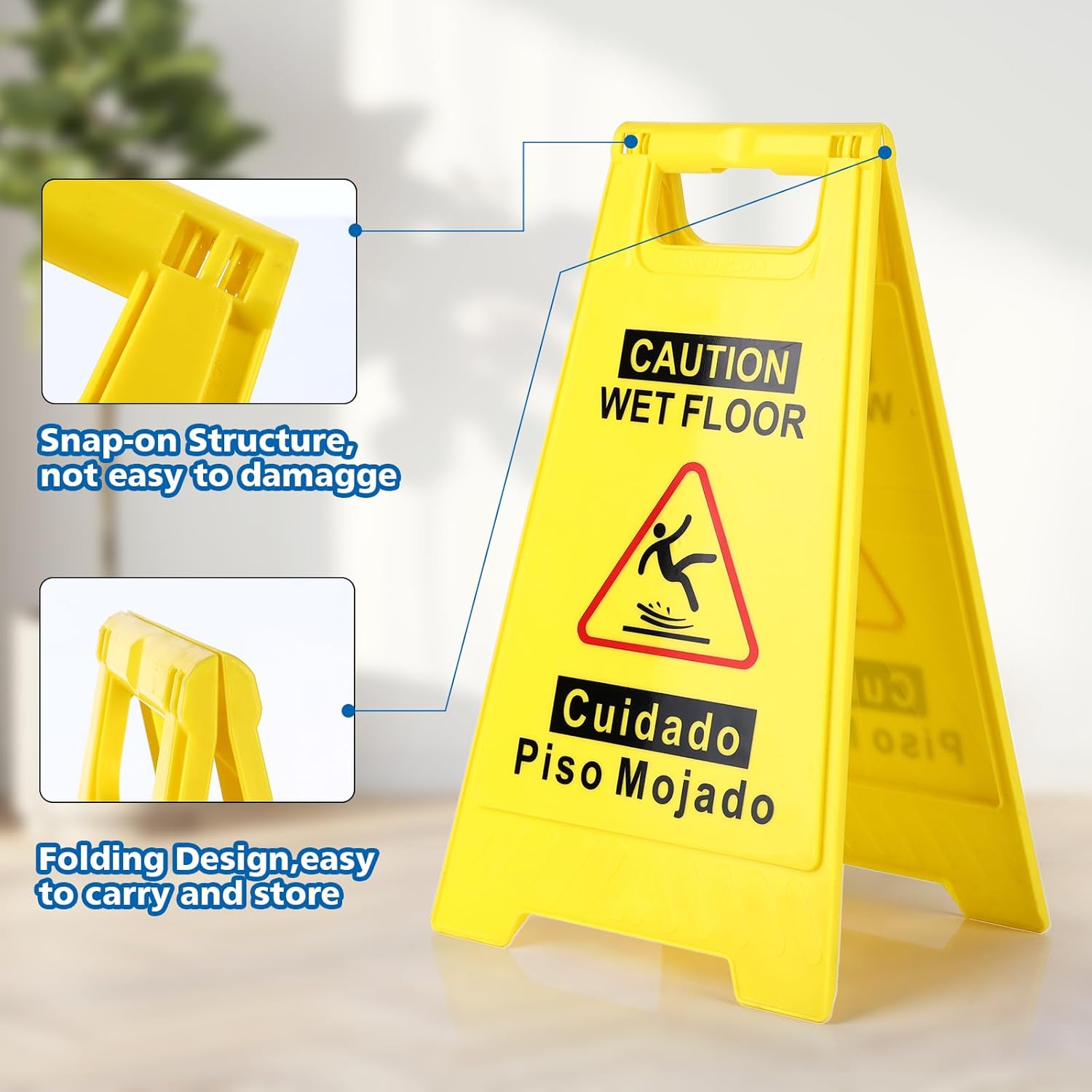 8-Pack Caution Wet Floor Sign,17.5" Height,Bright Yellow Double-Sided Folding A-Shaped Frame