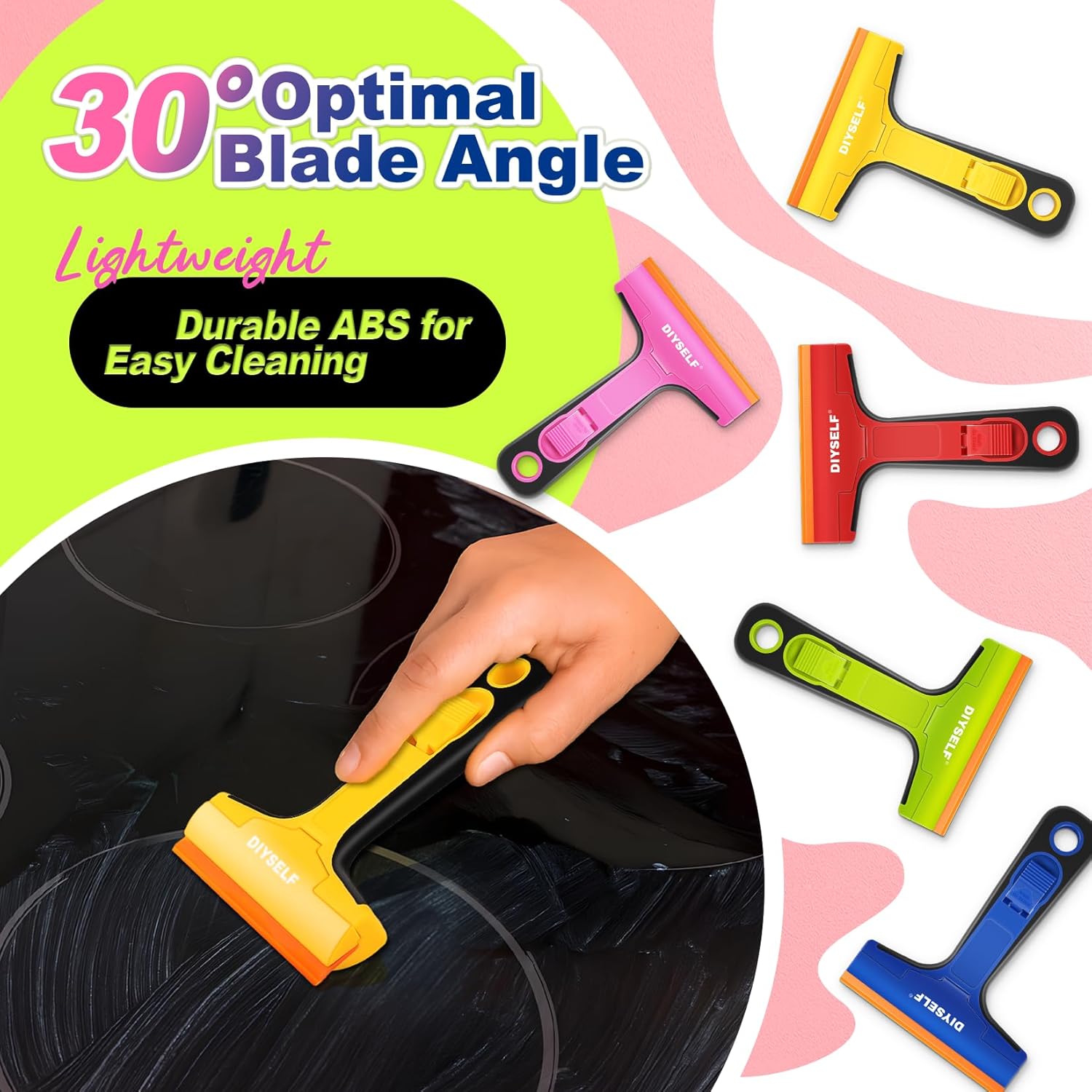 DIYSELF-Razor-Blade-Scraper, 1 Pack Razor Blade Scraper, Extra 5 PCS Orange Plastic Blades, Razor
