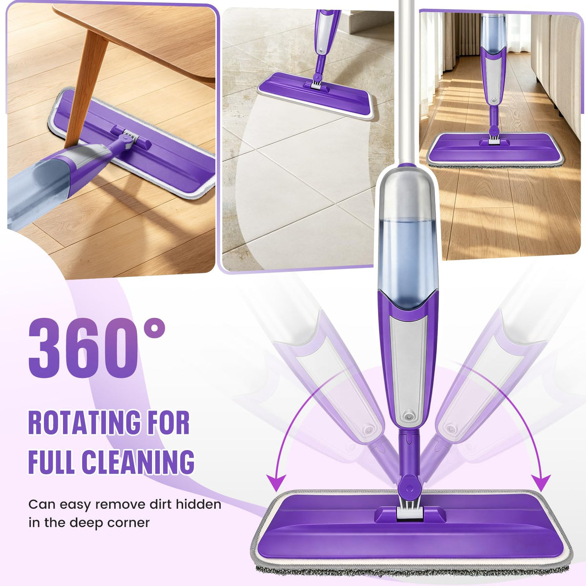 Beyoco Spray Mop for Hardwood Floors Cleaning with 3 Washable Pads