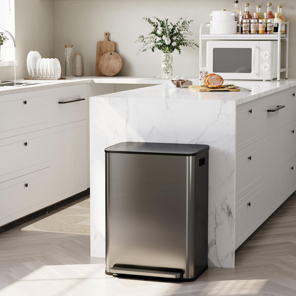 GarveeHome 60L/16 Gal Kitchen Trash Can,2×8 Gal Pedal Trash Bin with Removable Baskets,Stainless