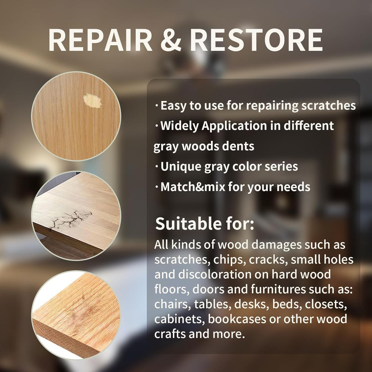 Wood Repair Kit, 13Pcs Wood Filler Repair kit, Wood Scratch Repair for Wooden Furniture, Floor