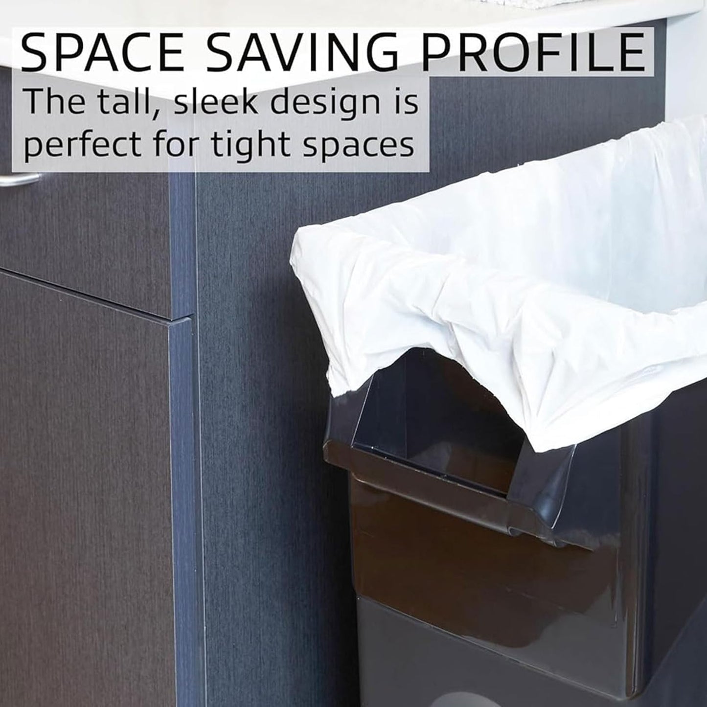 United Solutions Highboy Waste Container, 23 Gallon, Space Saving Slim Profile and Easy Trash Bag