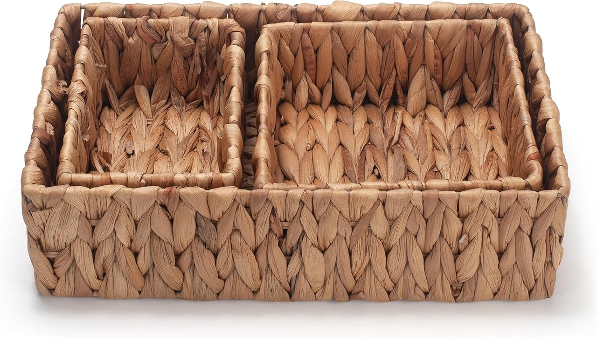 Water Hyacinth Rectangular Storage Basket for Organizing Natural Wicker Baskets for Shelves Pantry