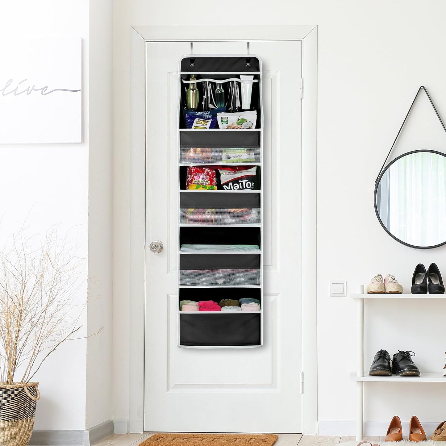 Univivi 5-Shelf Fabric Door Storage Over Door Hanging Organizer with 4 Large Pockets and 3 Small