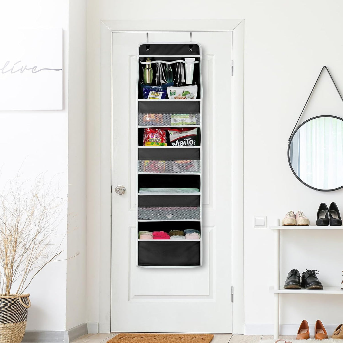 Univivi 5-Shelf Fabric Door Storage Over Door Hanging Organizer with 4 Large Pockets and 3 Small