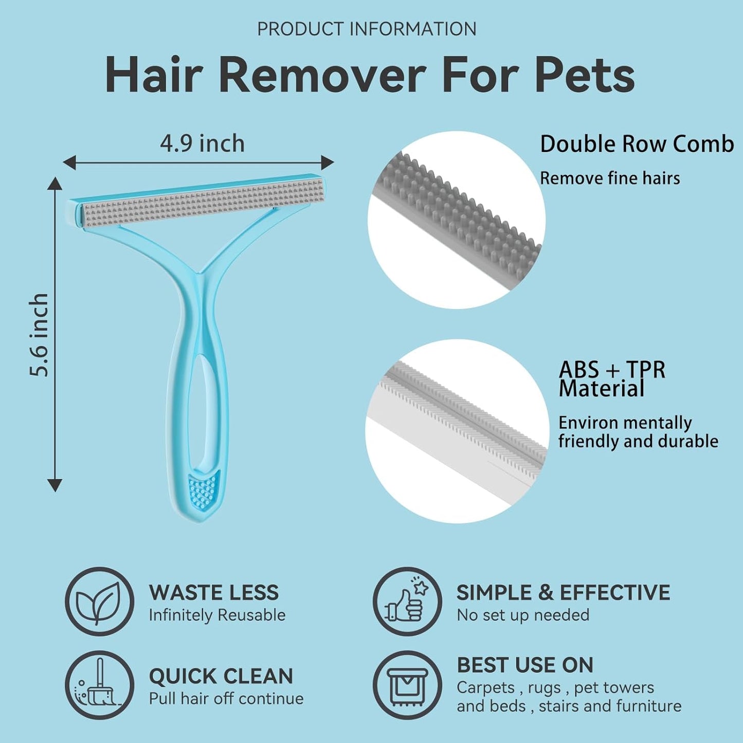 Carpet Rake for Pet Hair Removal (3 Pack),Dog Cat Fur Remover Rubber Broom,Carpet Rake - 60" Long