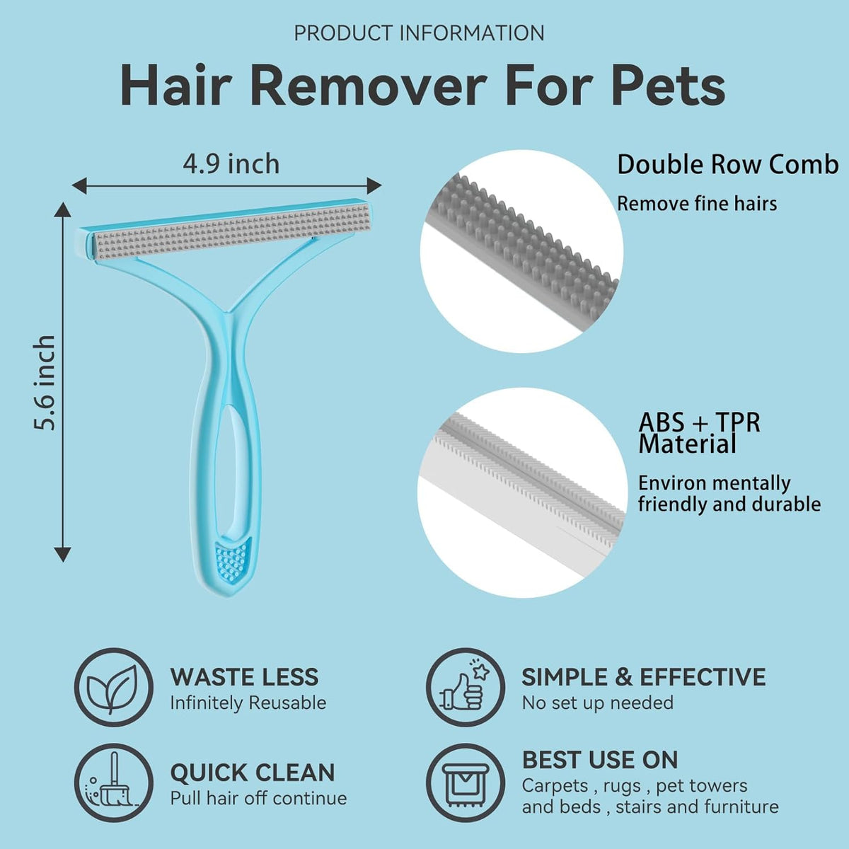 Pet Hair Remover, Dog and Cat Hair Remover, Wool Hair Remover, Carpet Rake for Pet Hair Removal