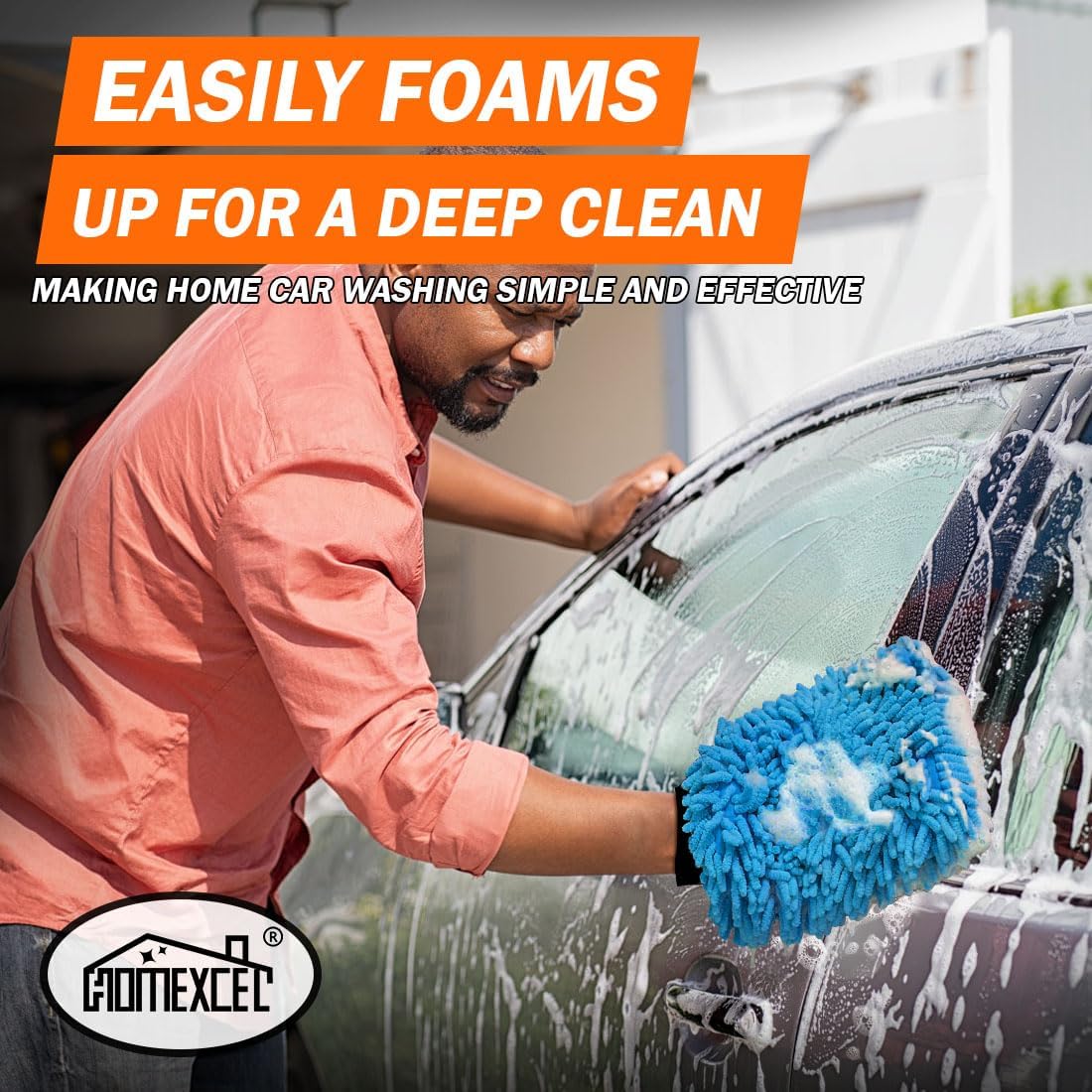 HOMEXCEL Car Wash Mitt, 2PK Chenille Microfiber Wash Mitt, Scratch-Free & Lint-Free, Rich Foam